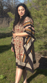 Red and black floral and stripe kaftan